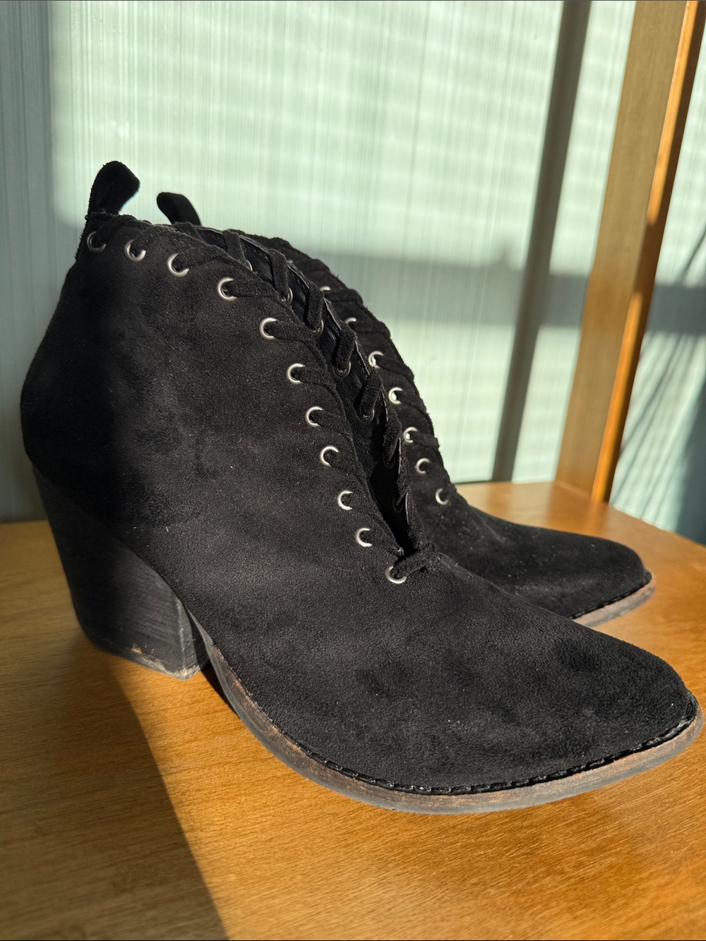 Coconuts by Matisse Black Faux Suede Lace Detail Stack Heel Alabama Ankle Boots